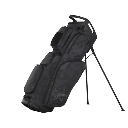 An image of a Callaway 2026 Fairway 14 Golf Stand Bag - Black / FLD Camo on a white background