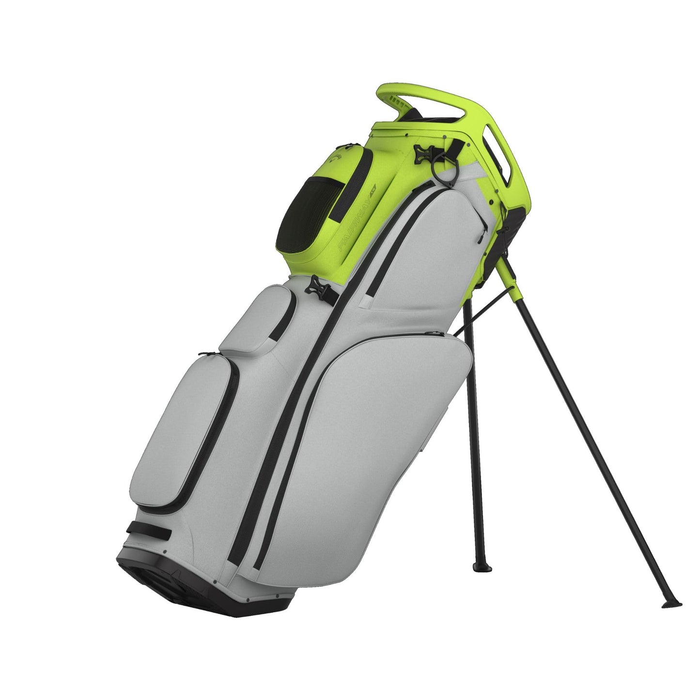 An image of a Callaway 2026 Fairway 14 Golf Stand Bag - Lime / Silver on a white background