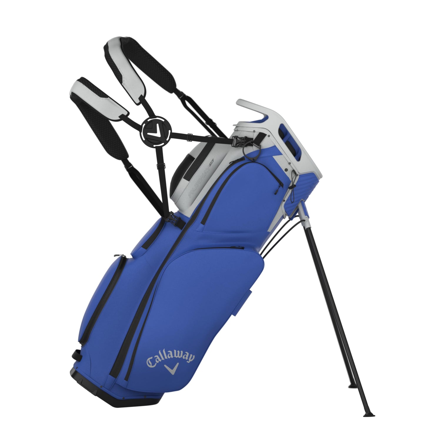 An image of a Callaway 2026 Fairway 14 Golf Stand Bag - Silver / Neptune on a white background