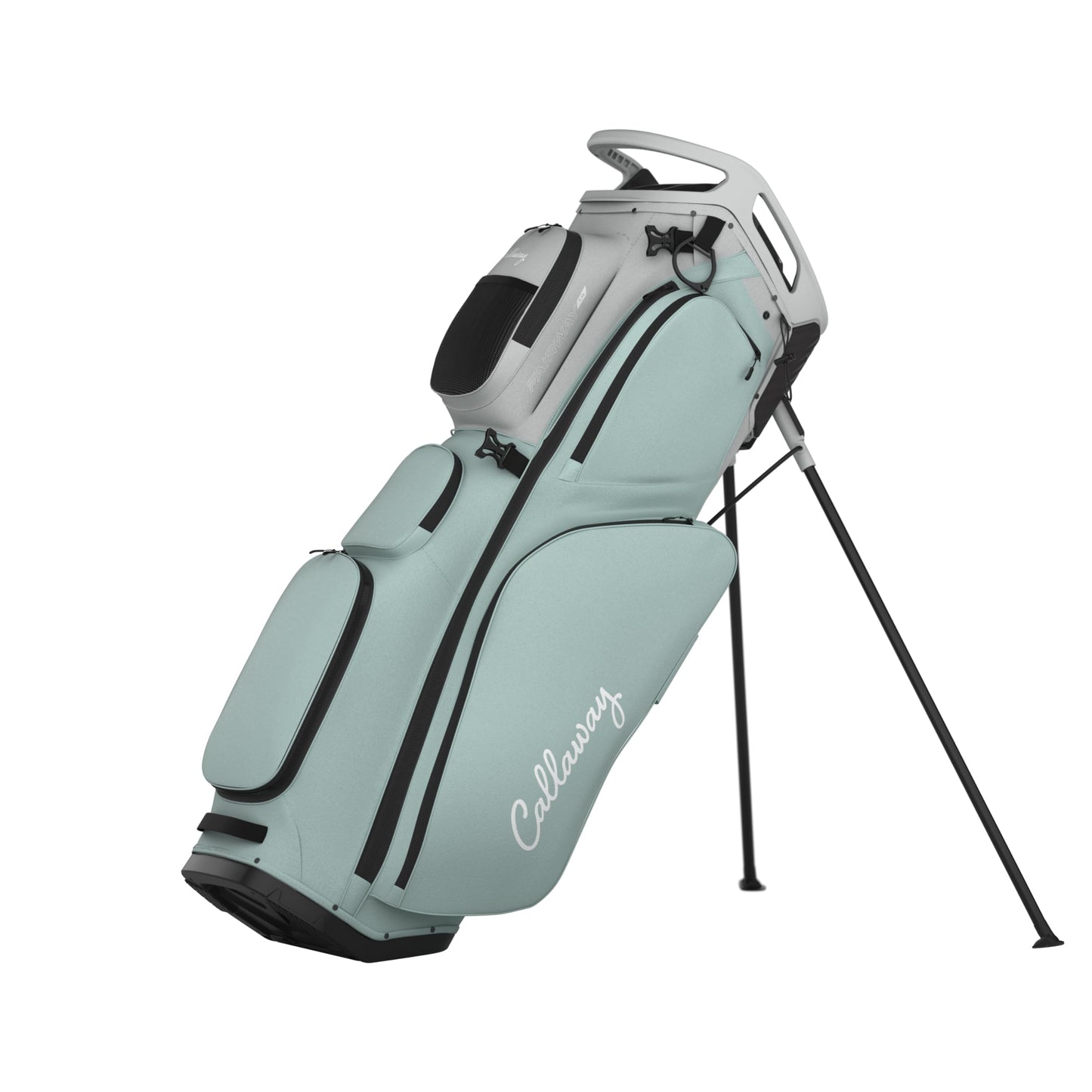 An image of a Callaway 2026 Fairway 14 Golf Stand Bag - Surf Spray / Silver on a white background