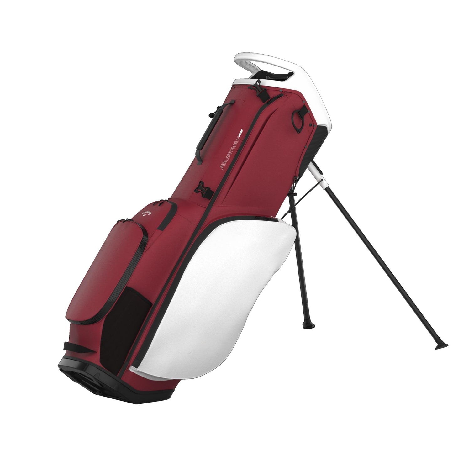 An image of a Callaway 2026 Fairway Plus Golf Stand Bag - Cardinal / White on a white background