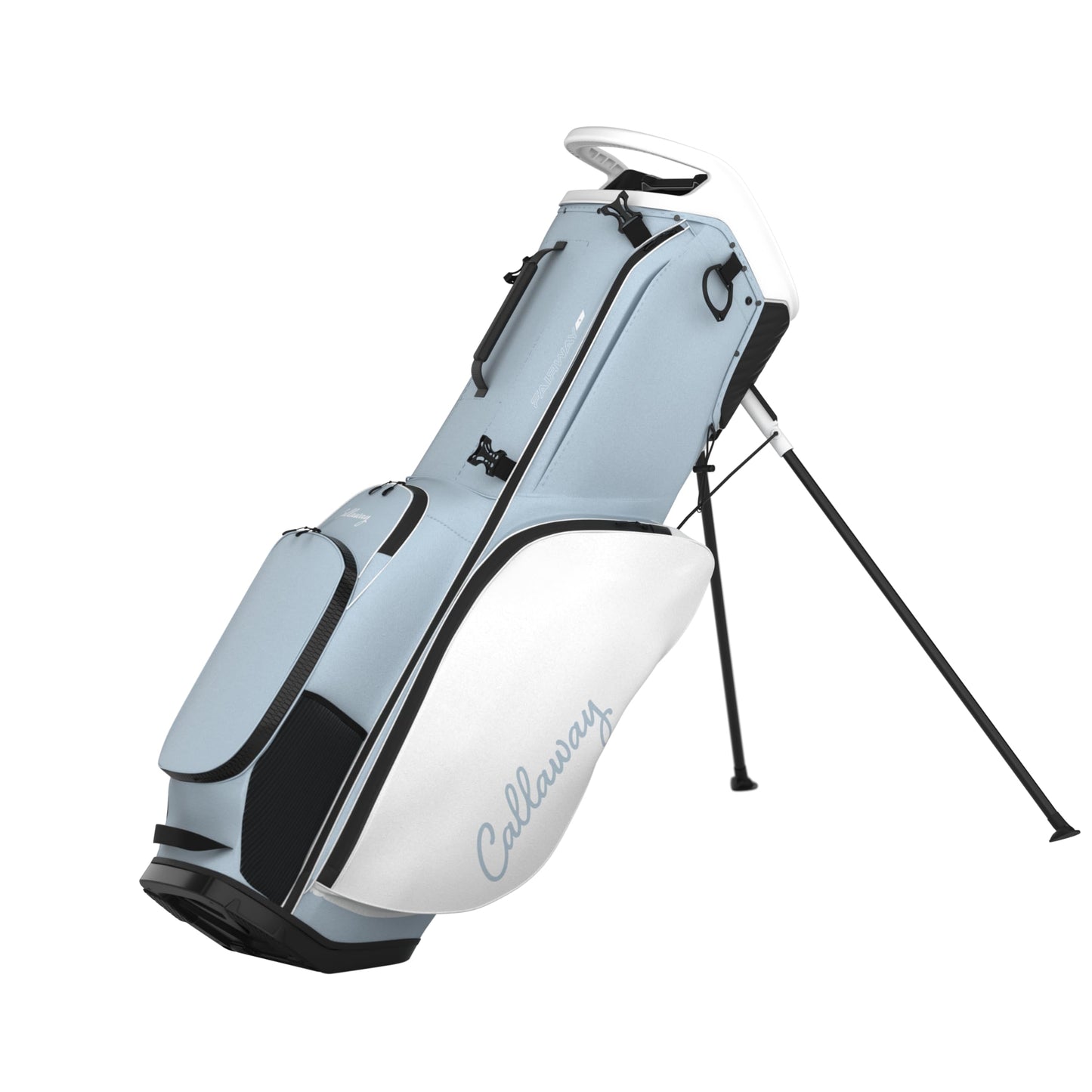 An image of a Callaway 2026 Fairway Plus Golf Stand Bag - Ice Blue / White on a white background