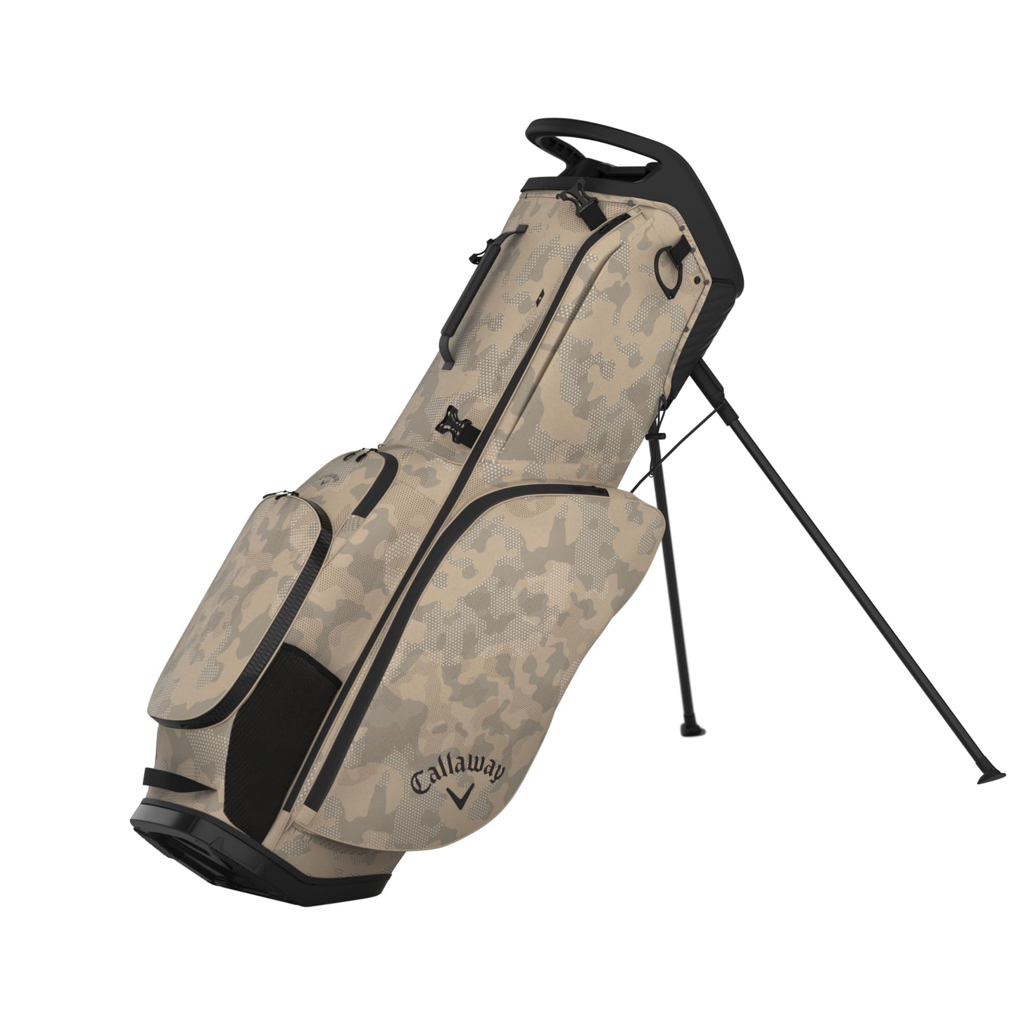 An image of a Callaway 2026 Fairway Plus Golf Stand Bag - Tan / FLD Camo on a white background