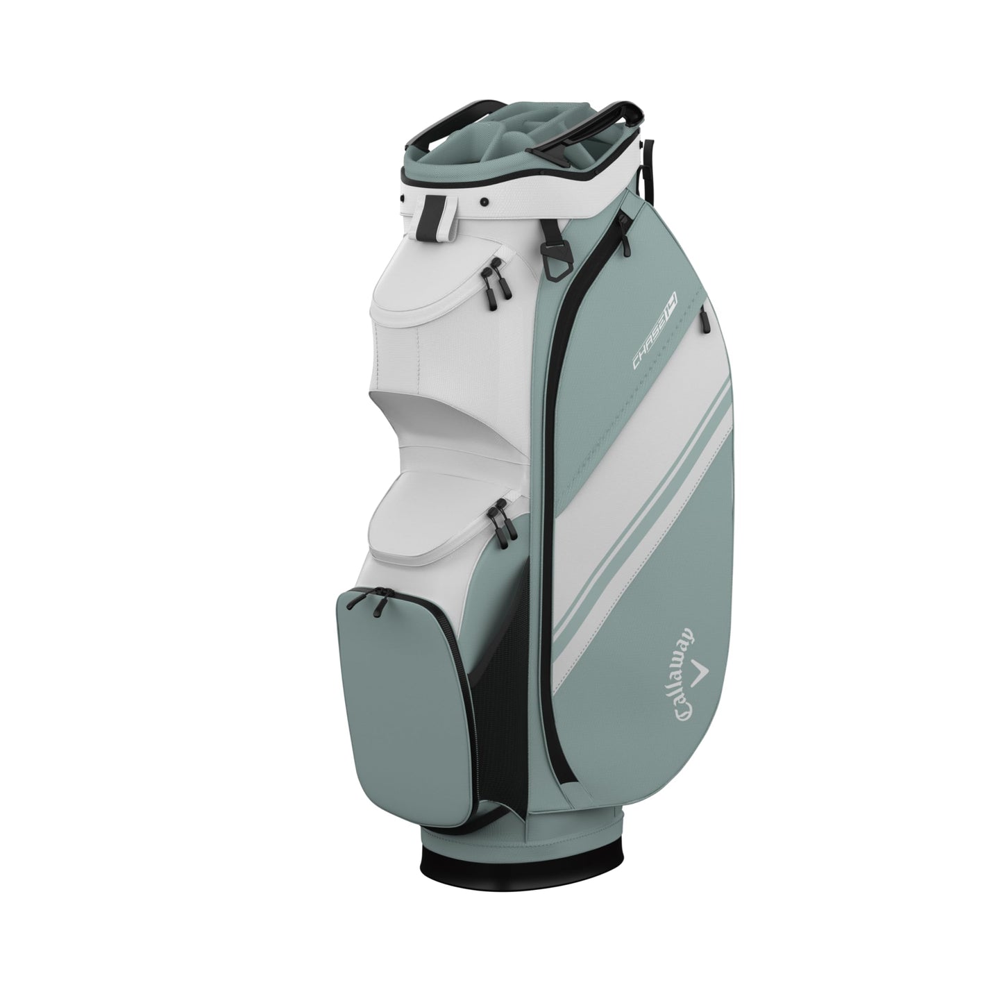 An image of a Callaway 2026 Chase 14 Golf Cart Bag - White / Surf Spray on a white background
