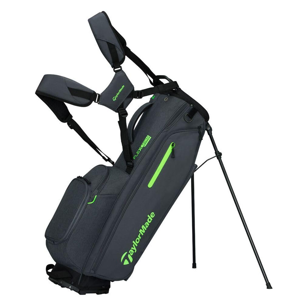 An image of a TaylorMade 2026 Flextech Golf Stand Bag - Gray / Neon Green on a white background
