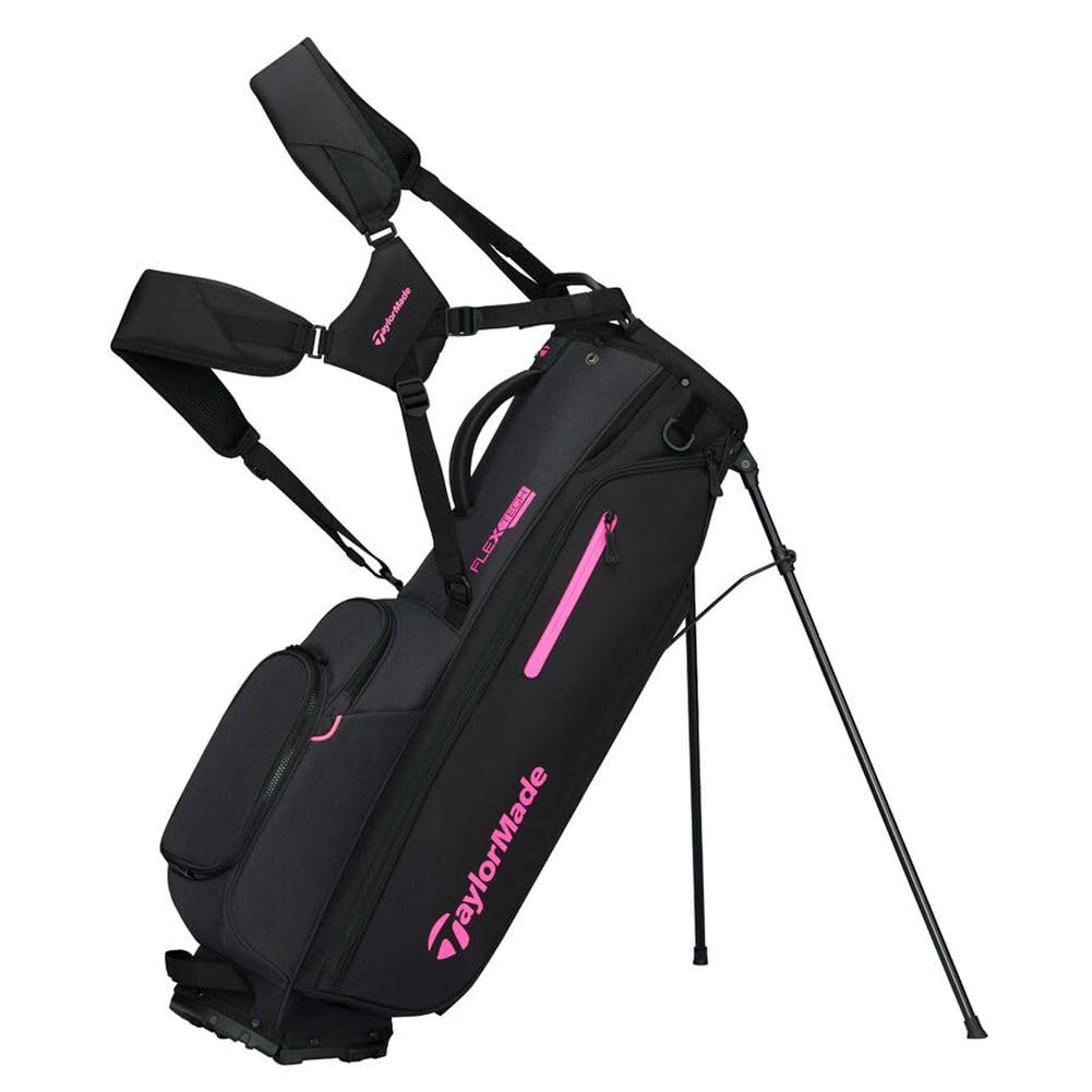 An image of a TaylorMade 2026 Flextech Golf Stand Bag - Black / Neon Pink on a white background