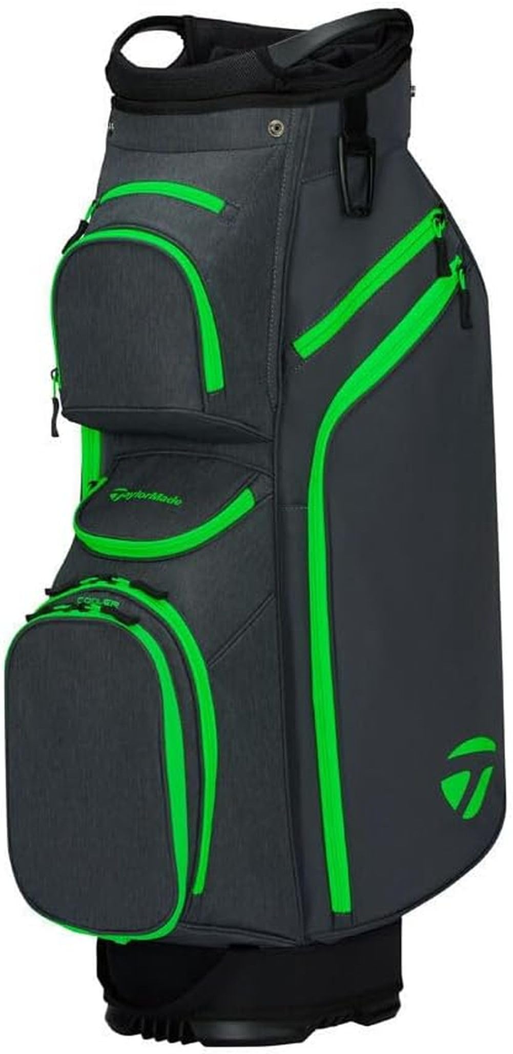 An image of a TaylorMade 2026 Cart Lite Cart Bag - Gray / Neon Green on a white background