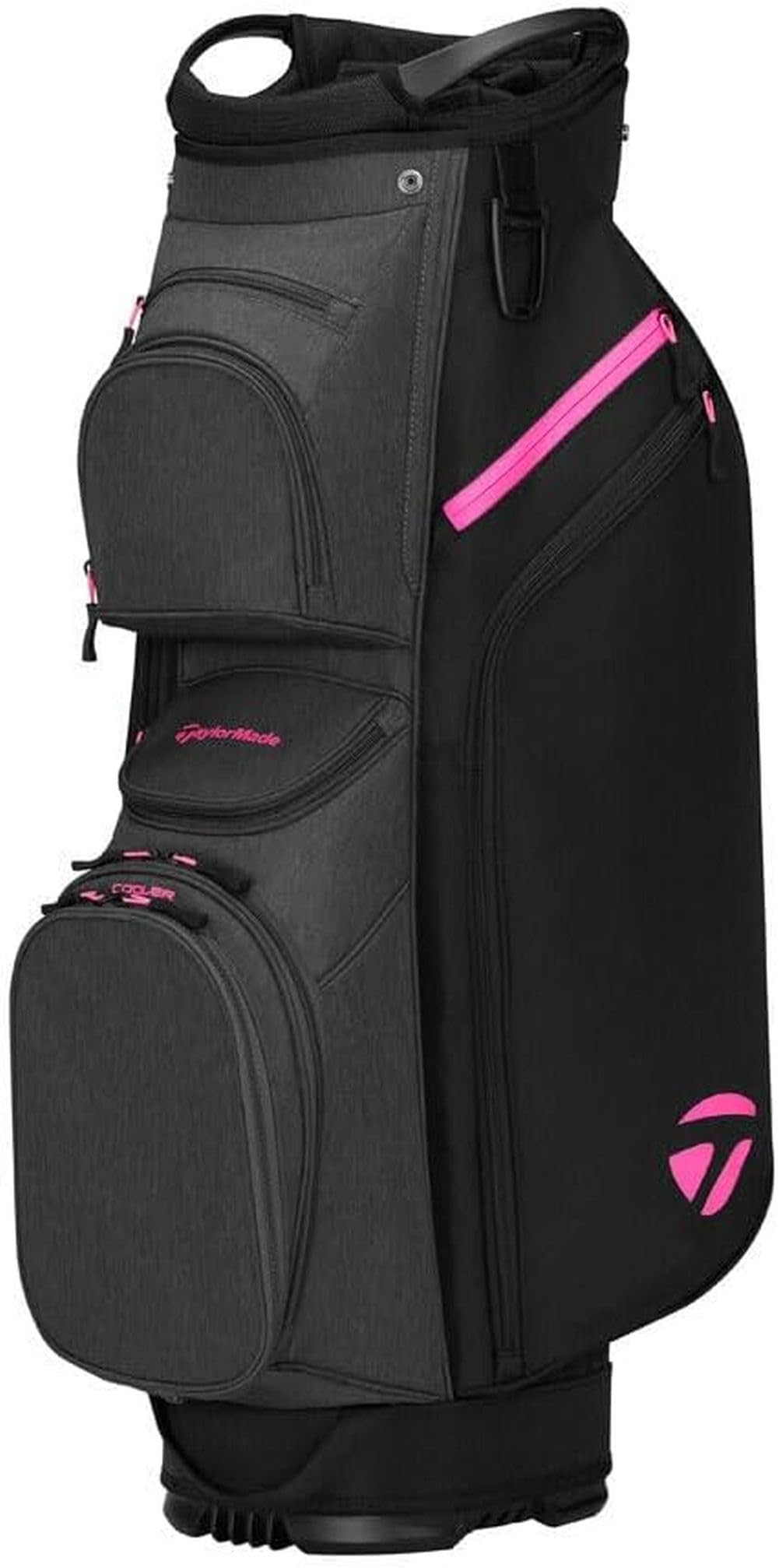An image of a TaylorMade 2026 Cart Lite Cart Bag - Black / Gray / Neon Pink on a white background