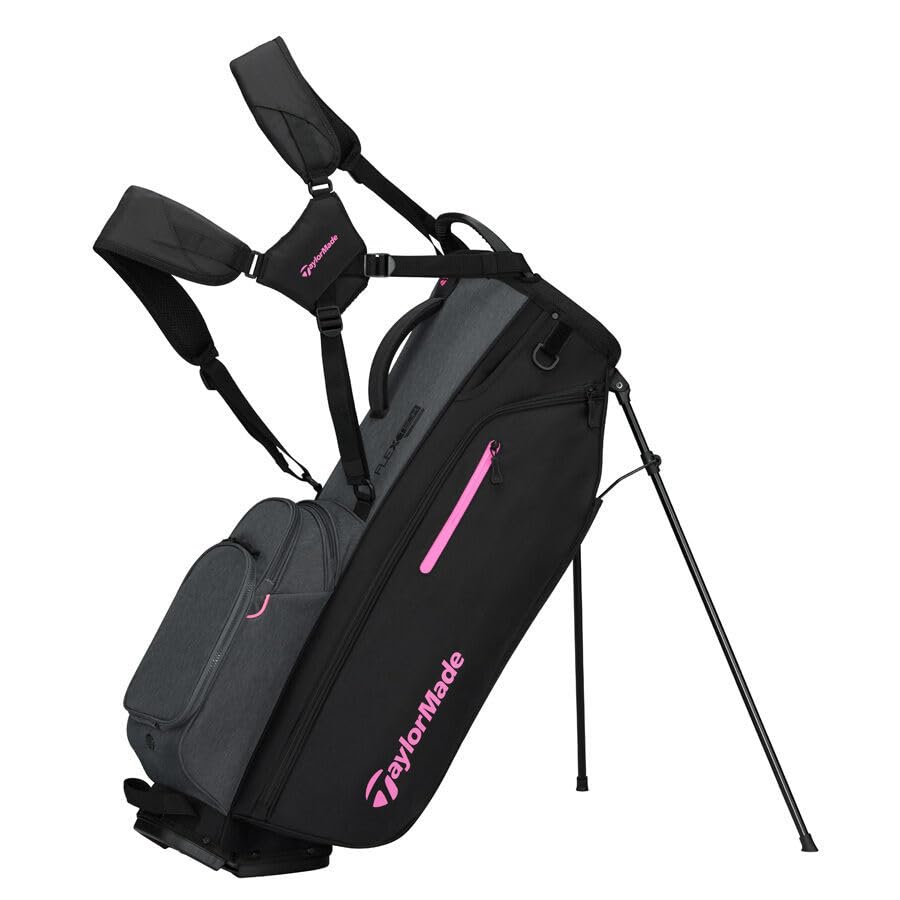 An image of a TaylorMade 2026 Flextech Crossover Golf Stand Bag - Gray / Black / Pink on a white background