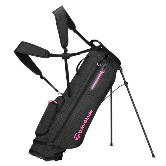 An image of a TaylorMade 2026 Flextech Superlite Golf Stand Bag - Black / Pink on a white background