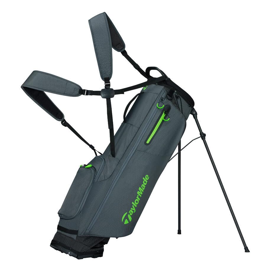 An image of a TaylorMade 2026 Flextech Superlite Golf Stand Bag - Gray / Neon Green on a white background