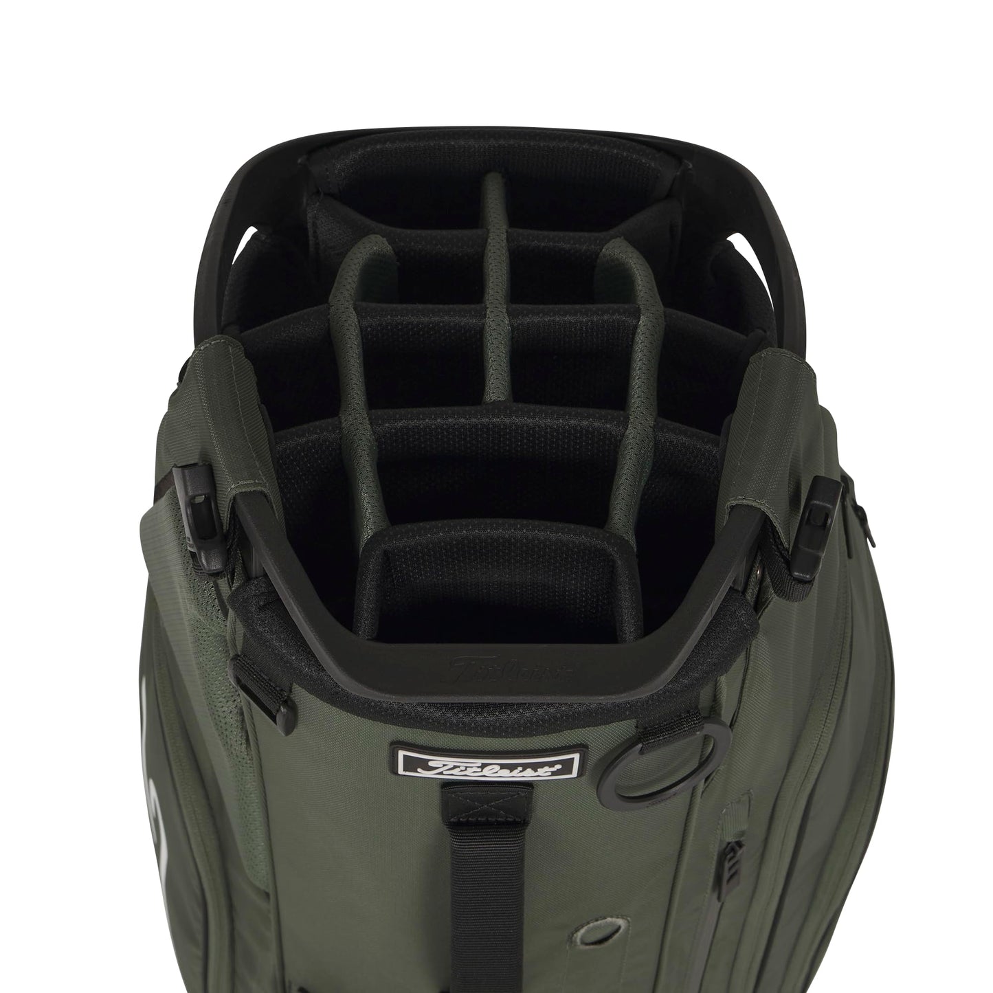 A product image of a Titleist Hybrid 14 Stand Bag - Cypress / Black / White on a white background