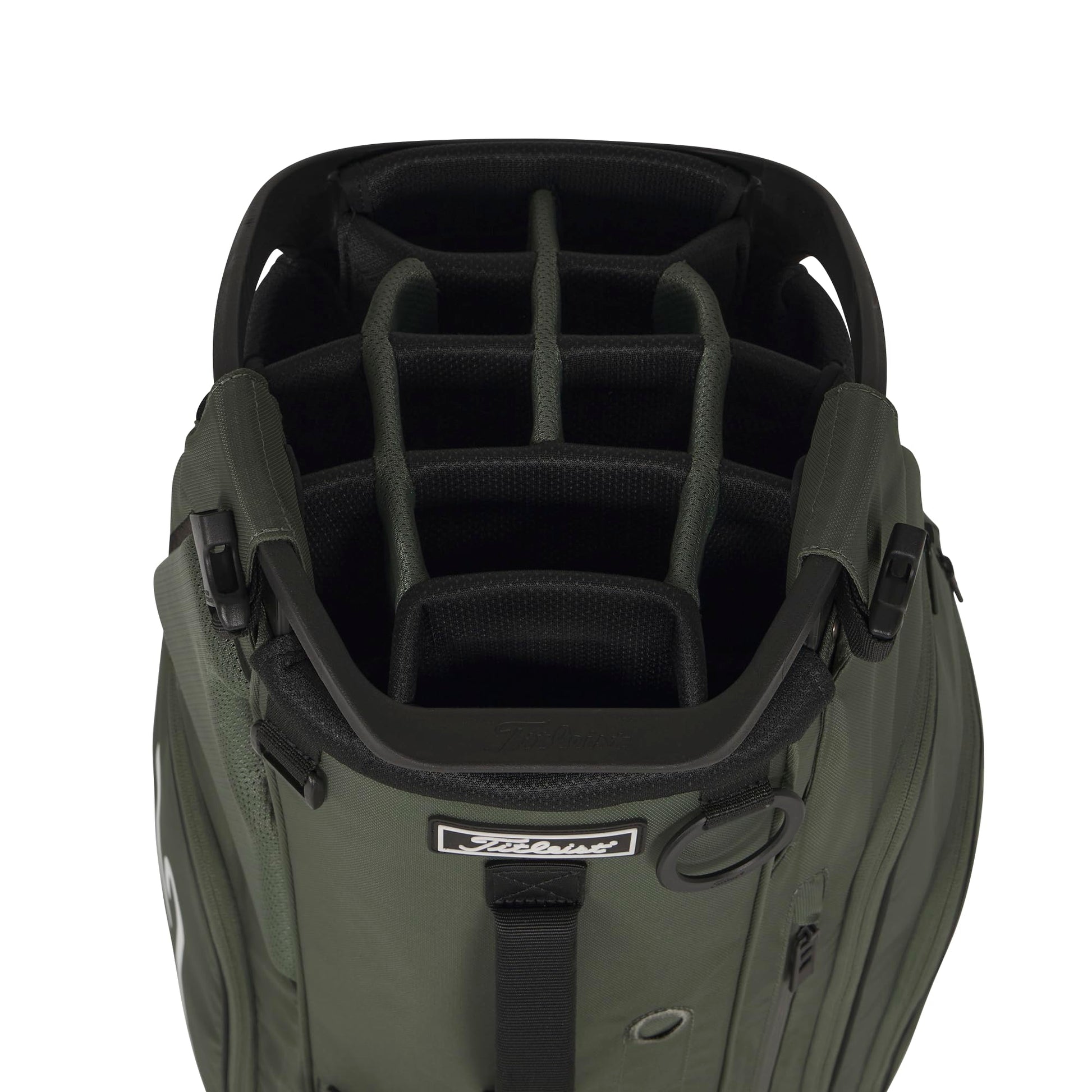 A product image of a Titleist Hybrid 14 Stand Bag - Cypress / Black / White on a white background