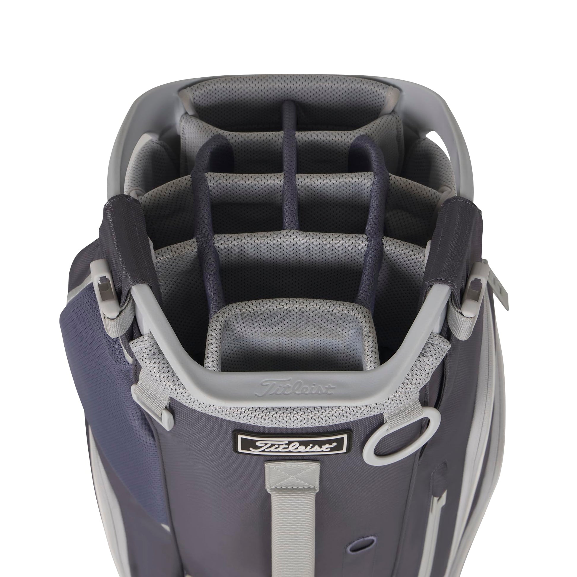 A product image of a Titleist Hybrid 14 Stand Bag - Washed Indigo / Marble / White on a white background