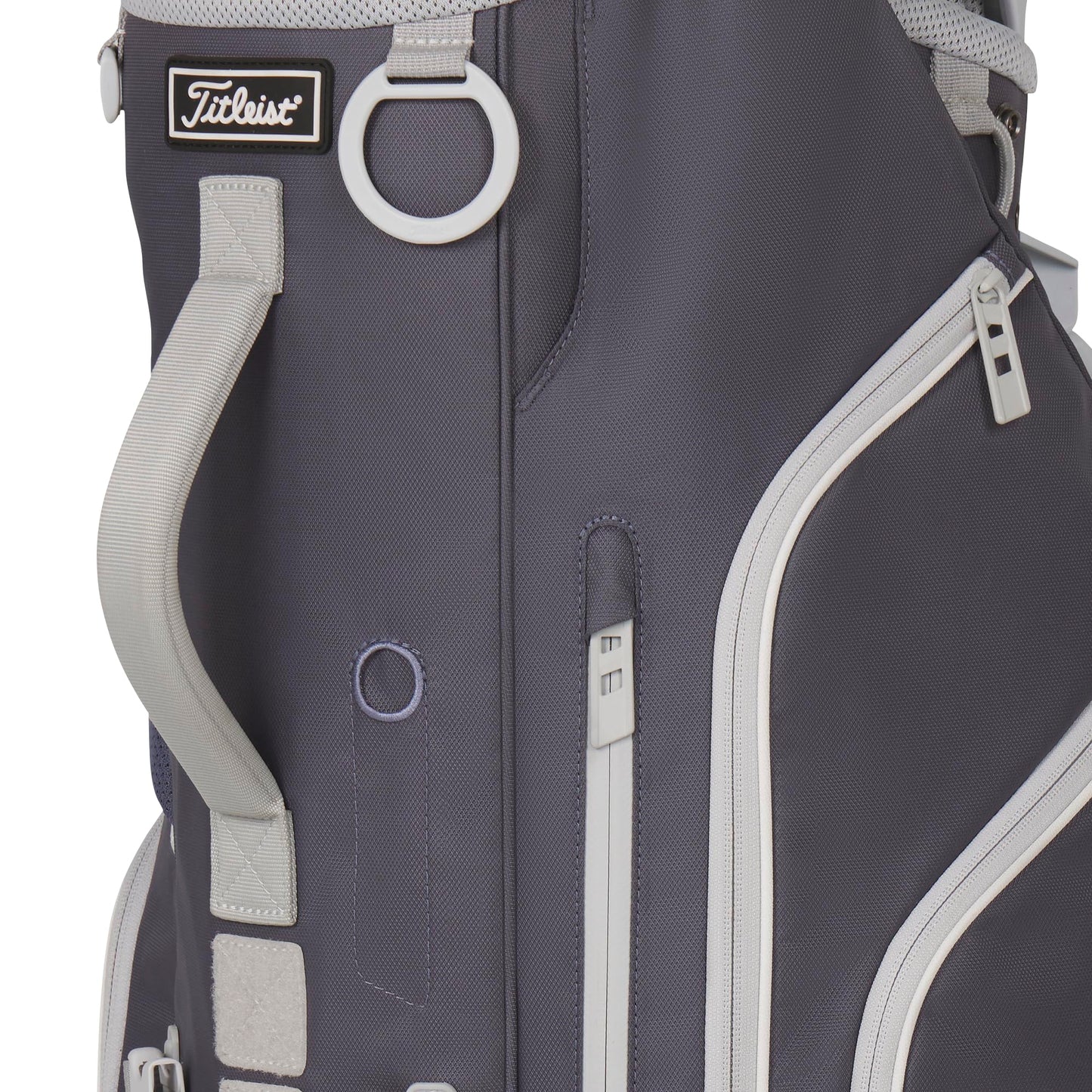 A product image of a Titleist Hybrid 14 Stand Bag - Washed Indigo / Marble / White on a white background