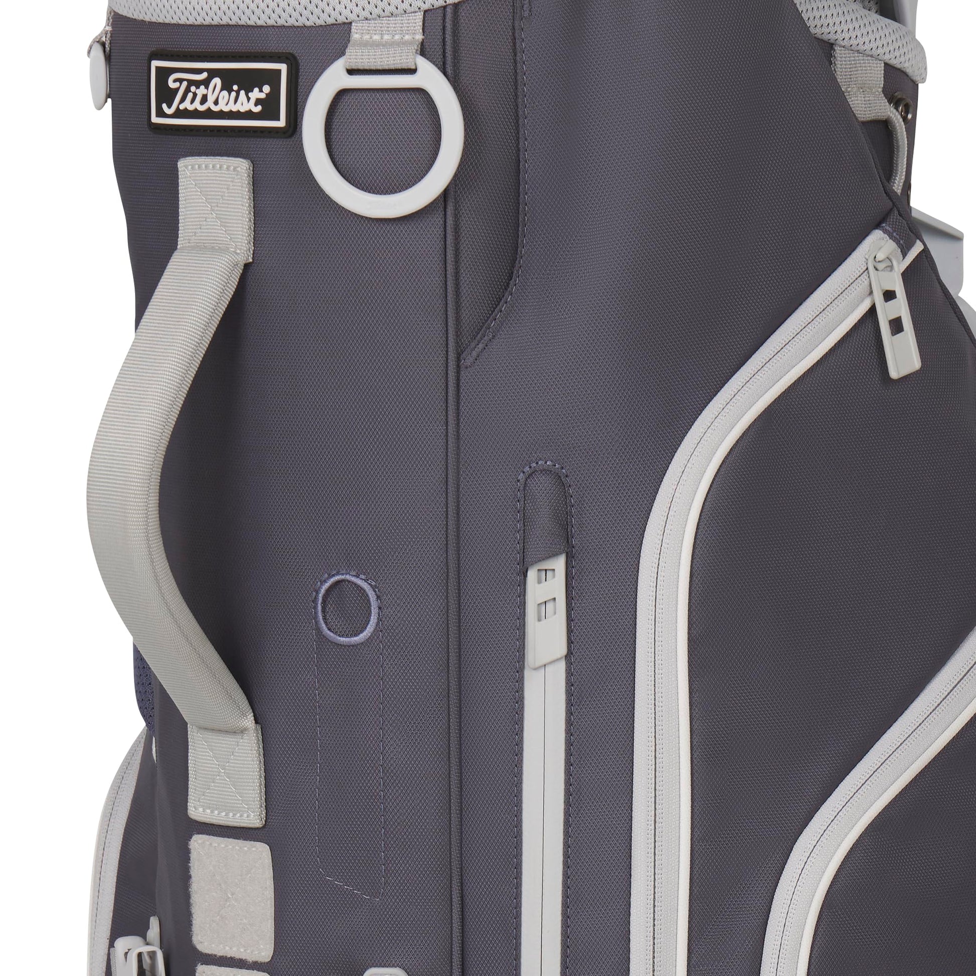 A product image of a Titleist Hybrid 14 Stand Bag - Washed Indigo / Marble / White on a white background