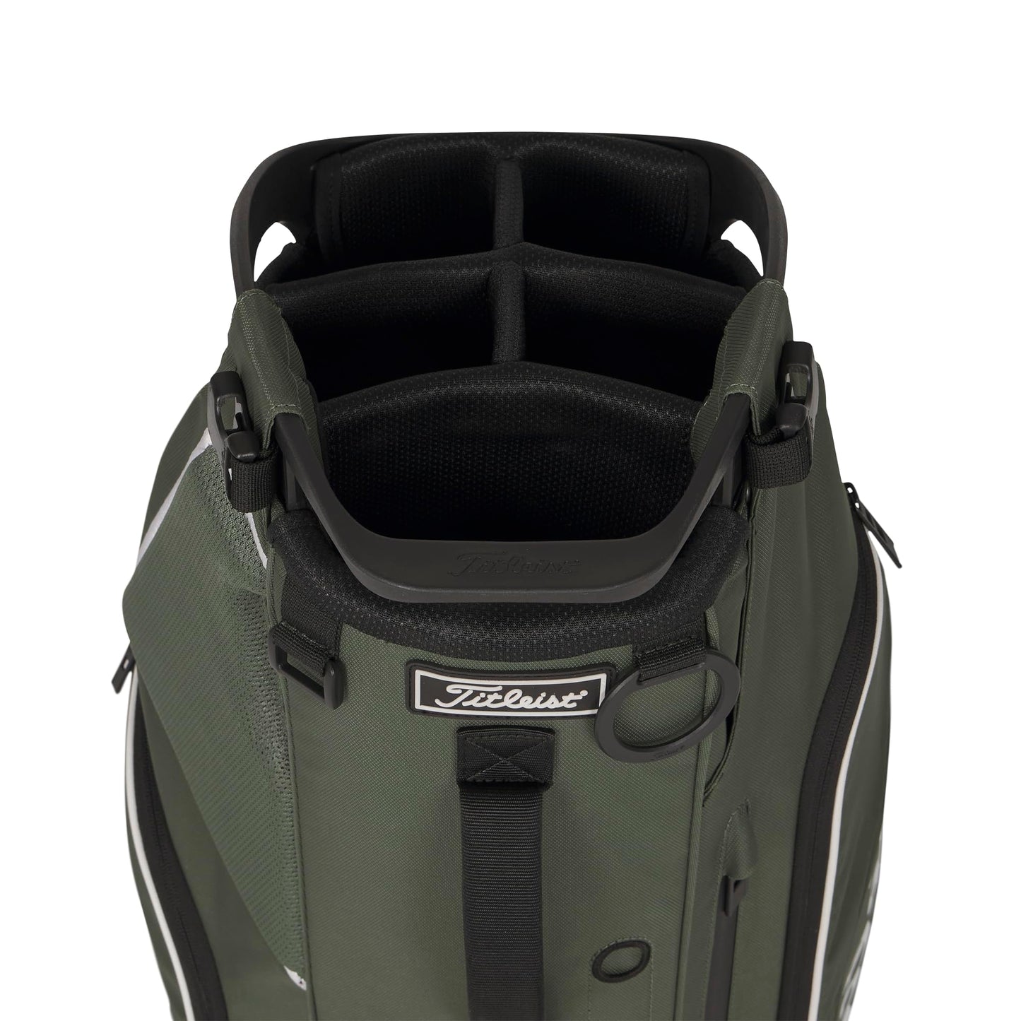 A product image of a Titleist Hybrid 5 Stand Bag - Cypress / Black / White on a white background