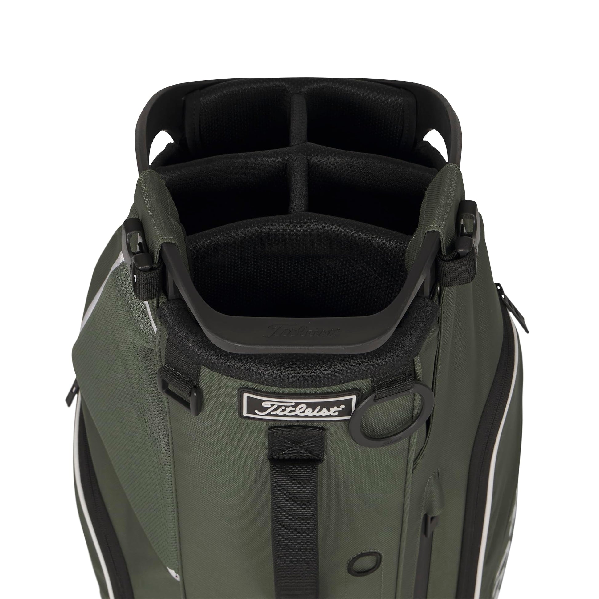 A product image of a Titleist Hybrid 5 Stand Bag - Cypress / Black / White on a white background