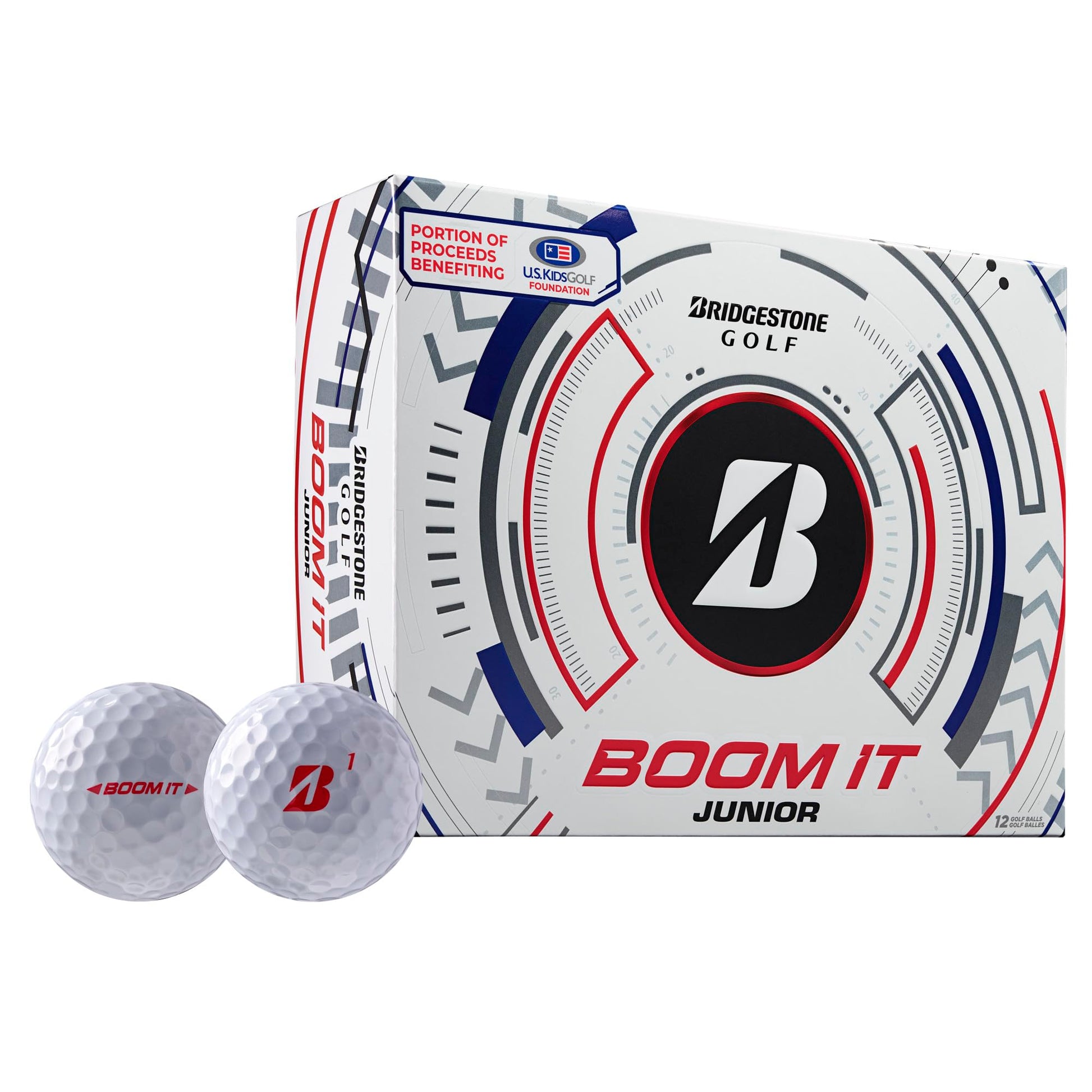 A product image of a Bridgestone Boom It Golf Balls - White on a white background