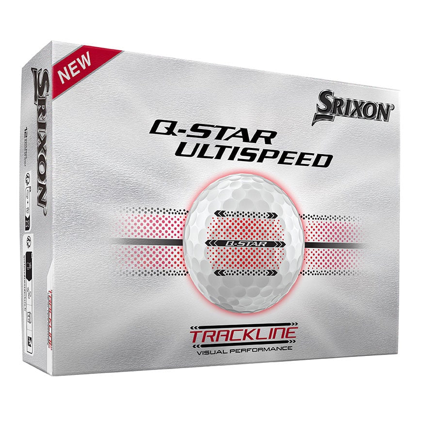A product image of a Srixon Q-Star Ultispeed Track Golf Balls - White - Dozen on a white background