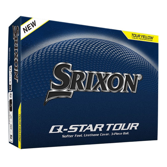 A product image of a Srixon Q-Star Tour 6 Golf Balls - Yellow - Dozen on a white background