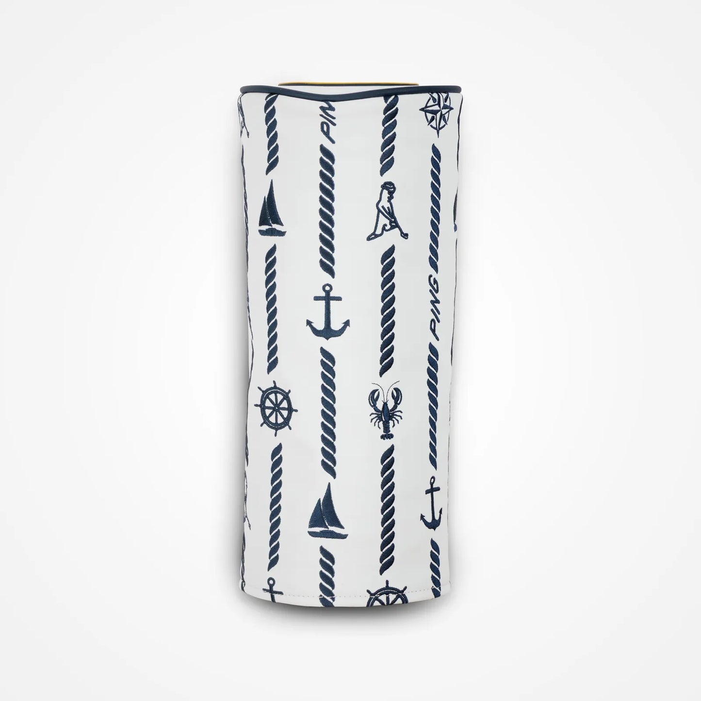 A product image of a PING Captains Driver Headcover - White on a white background
