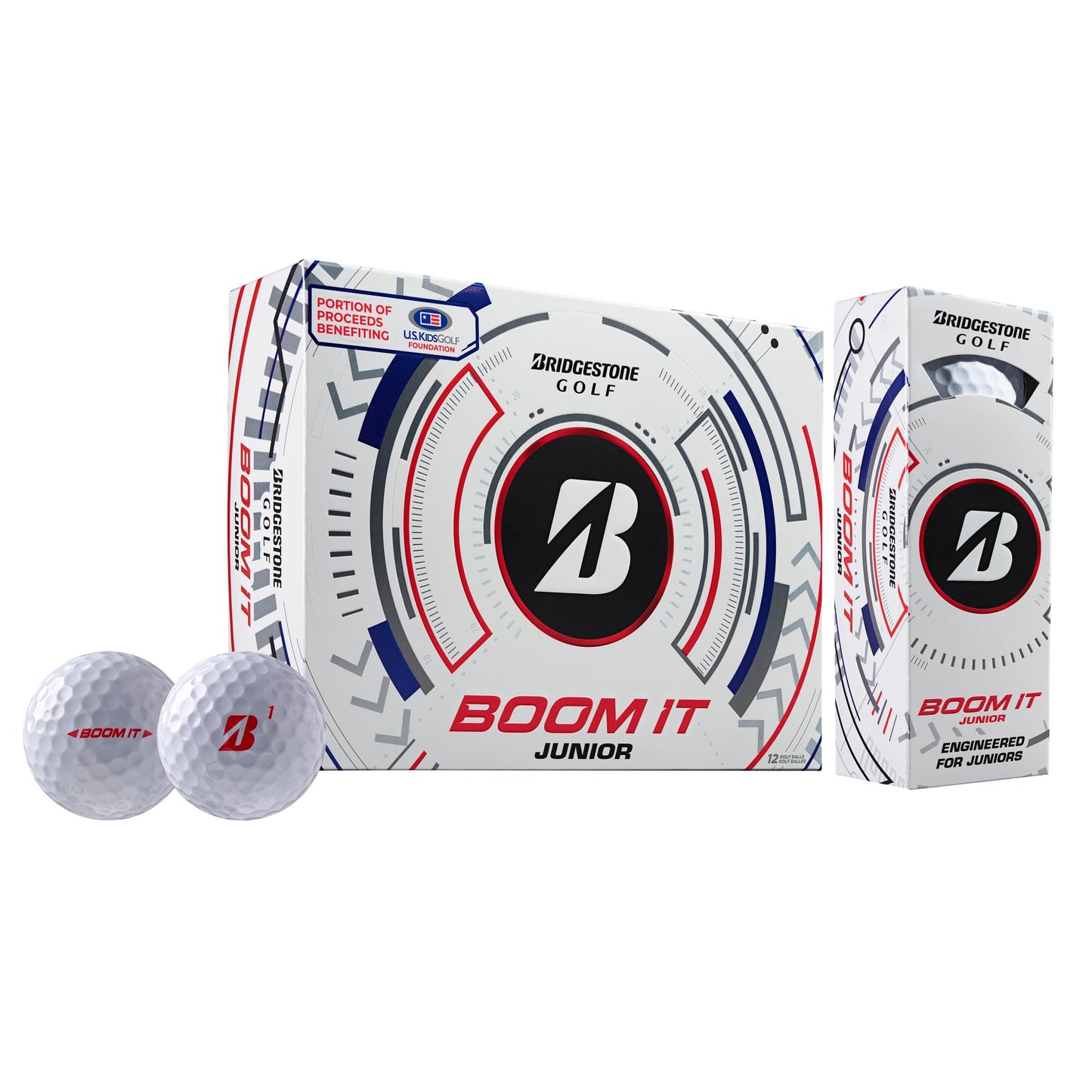 A product image of a Bridgestone Boom It Golf Balls - White on a white background