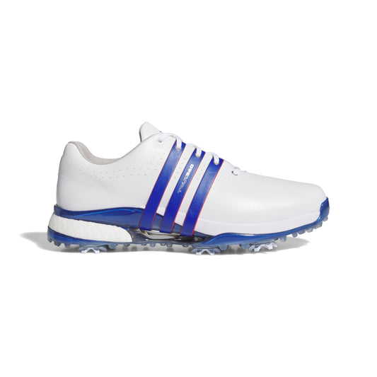 An image of a Adidas Tour 360 2024 Golf Shoes - White/Royal/BETSCA on a white background