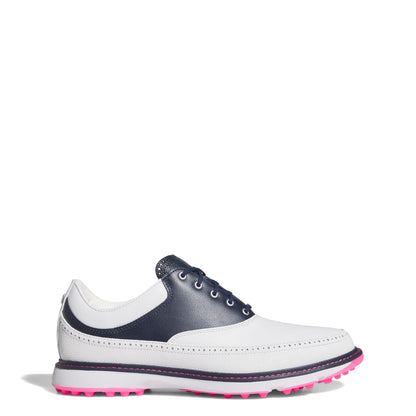An image of a Adidas MC80 Golf Shoes - White/Navy/Pink on a white background