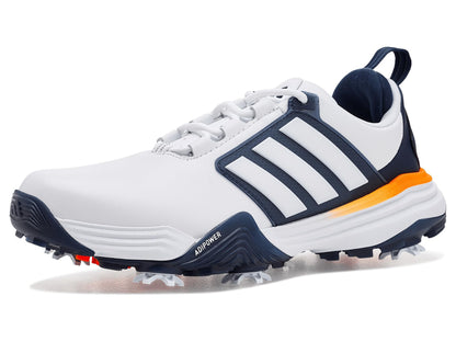An image of a Adidas Adipower 26 Golf Shoes - White/Navy/Lucid Orange on a white background