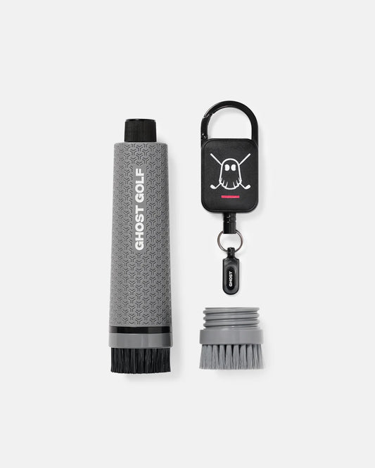 A product image of a Ghost Magnetic Golf Club & Shoe Brush - Grey on a white background