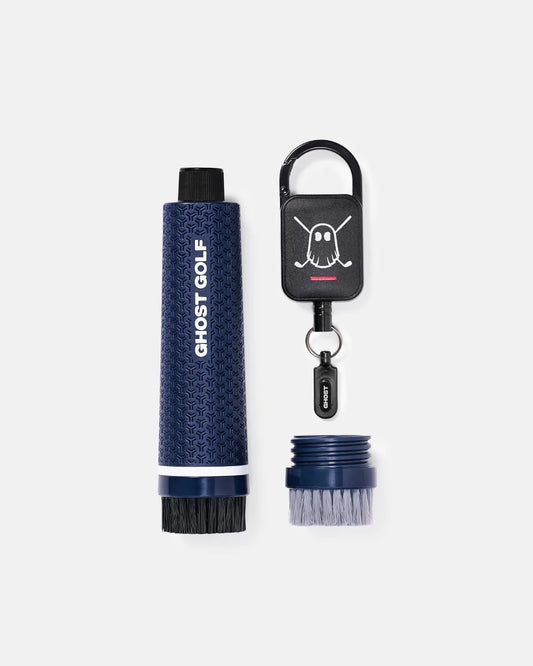 A product image of a Ghost Magnetic Golf Club & Shoe Brush - Navy on a white background