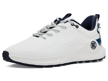 A product image of a GFore MG4+ O2 Golf Shoes - Snow / Twilight on a white background