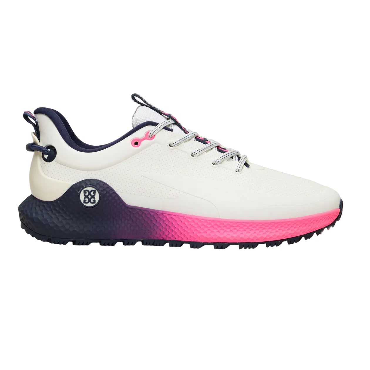A product image of a GFore MG4+ O2 Gradient Perforated Golf Shoes - Snow on a white background