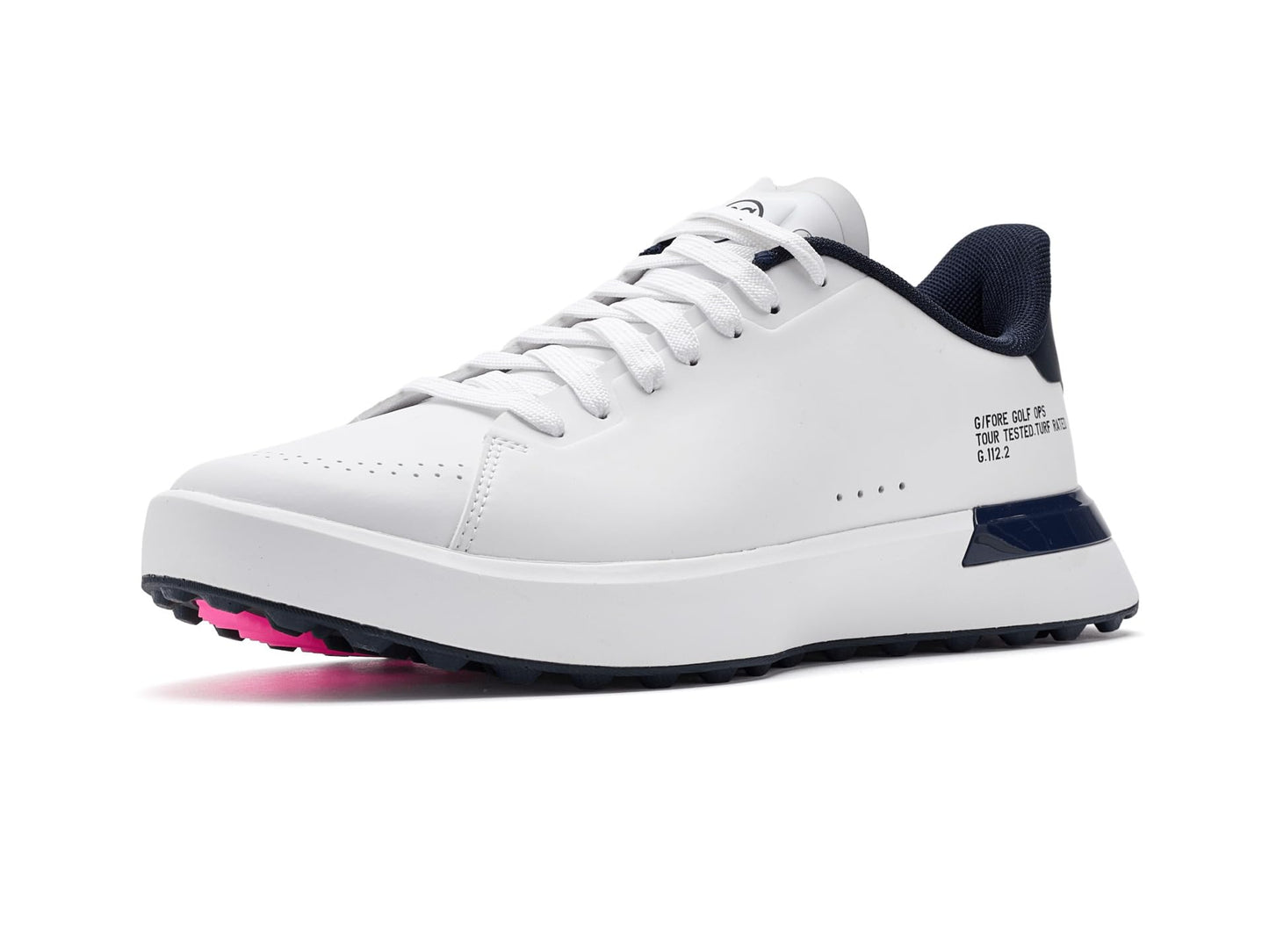 A product image of a GFore G.112 Hybrid Golf Shoe - Snow/Twilight on a white background