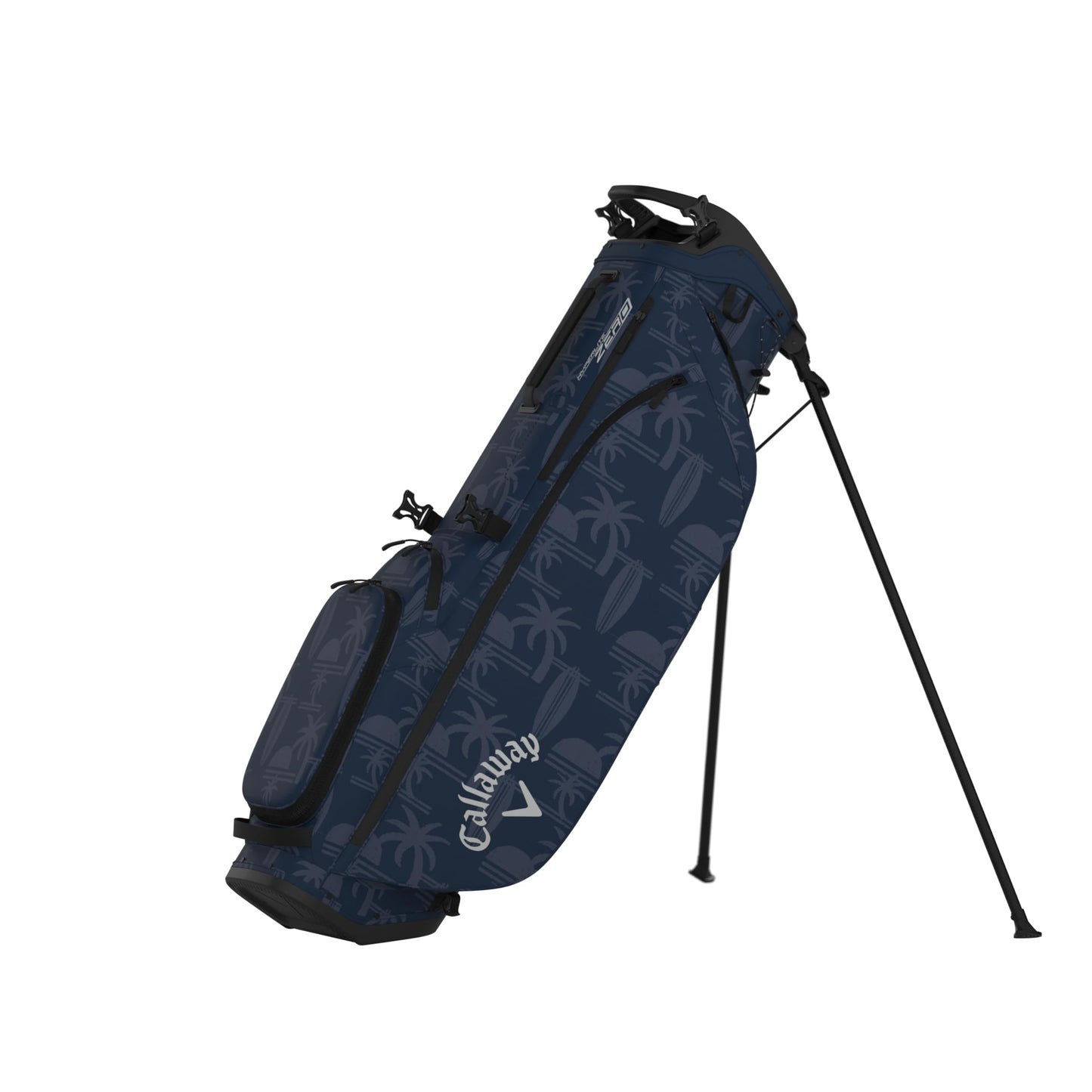 An image of a Callaway 2026 HL Zero Golf Stand Bag - Navy / Sunset Palms on a white background