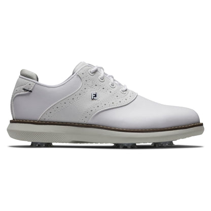 An image of a FootJoy Junior Boys Golf Shoes - White / White / Grey on a white background