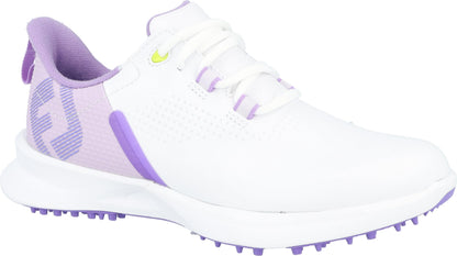 An image of a FootJoy Junior Girls Golf Shoes - White / Gray / Purple on a white background