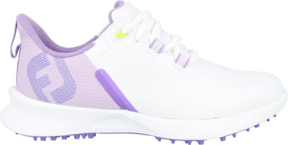 An image of a FootJoy Junior Girls Golf Shoes - White / Gray / Purple on a white background