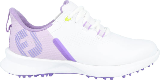 An image of a FootJoy Junior Girls Golf Shoes - White / Gray / Purple on a white background