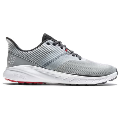 An image of a FootJoy Flex Spikeless Golf Shoes - Grey / Black / Red - 7XW on a white background