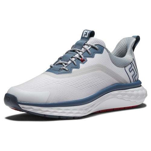 An image of a FootJoy Quantum Golf Shoes - White / Blue / Red - 13 on a white background