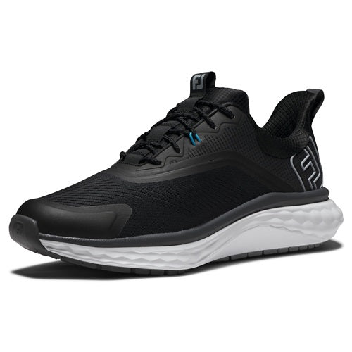 An image of a FootJoy Quantum Golf Shoes - Black / Black / White - 7 on a white background