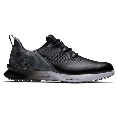 An image of a FootJoy Fuel Spikeless Laced Golf Shoes - Black / Charcoal / Silver - 140 on a white background