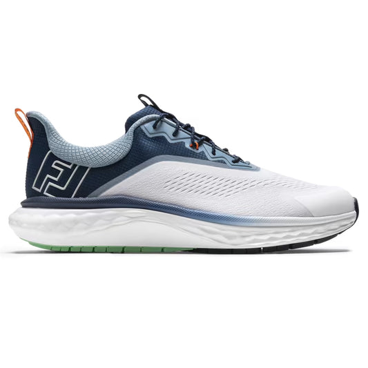 An image of a FootJoy Quantum Golf Shoes - White / Navy / Green on a white background