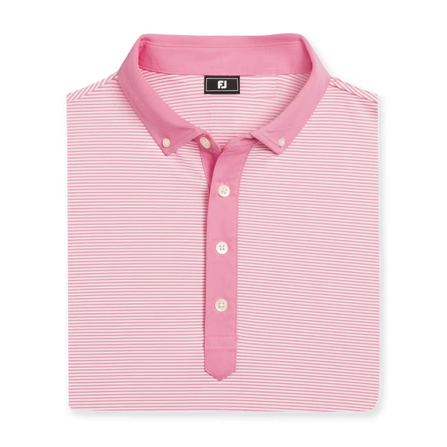 An image of a FootJoy Feeder Stripe Polo - Pink Pop / White on a white background
