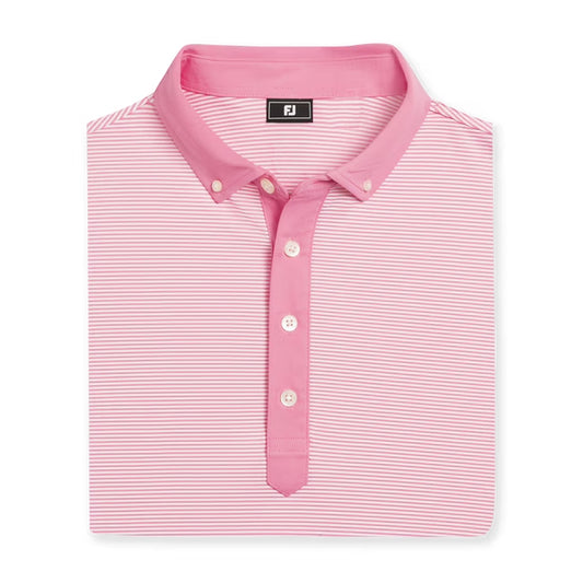 An image of a FootJoy Feeder Stripe Polo - Pink Pop / White on a white background