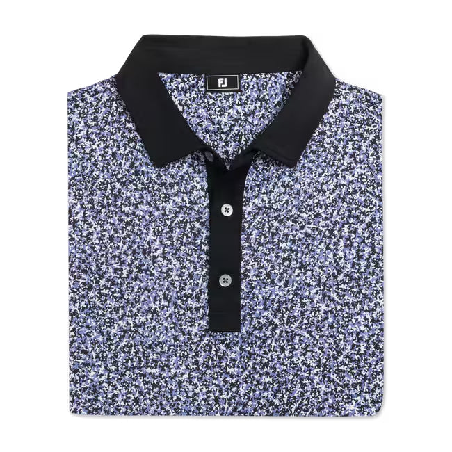 An image of a FootJoy Condensed Camo Print Polo - White/Vivid Violet/Black on a white background