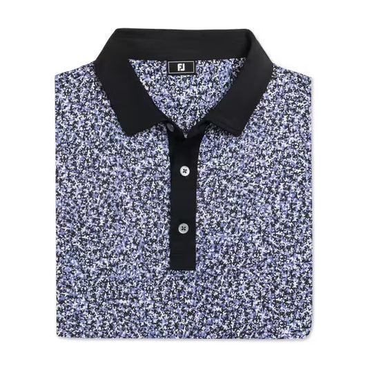 An image of a FootJoy Condensed Camo Print Polo - White/Vivid Violet/Black on a white background