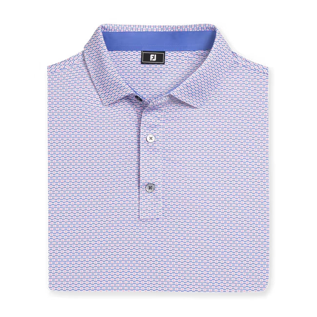 An image of a FootJoy Nautical Flag Pring Polo - Pink Pop/Vivid Violet/White on a white background